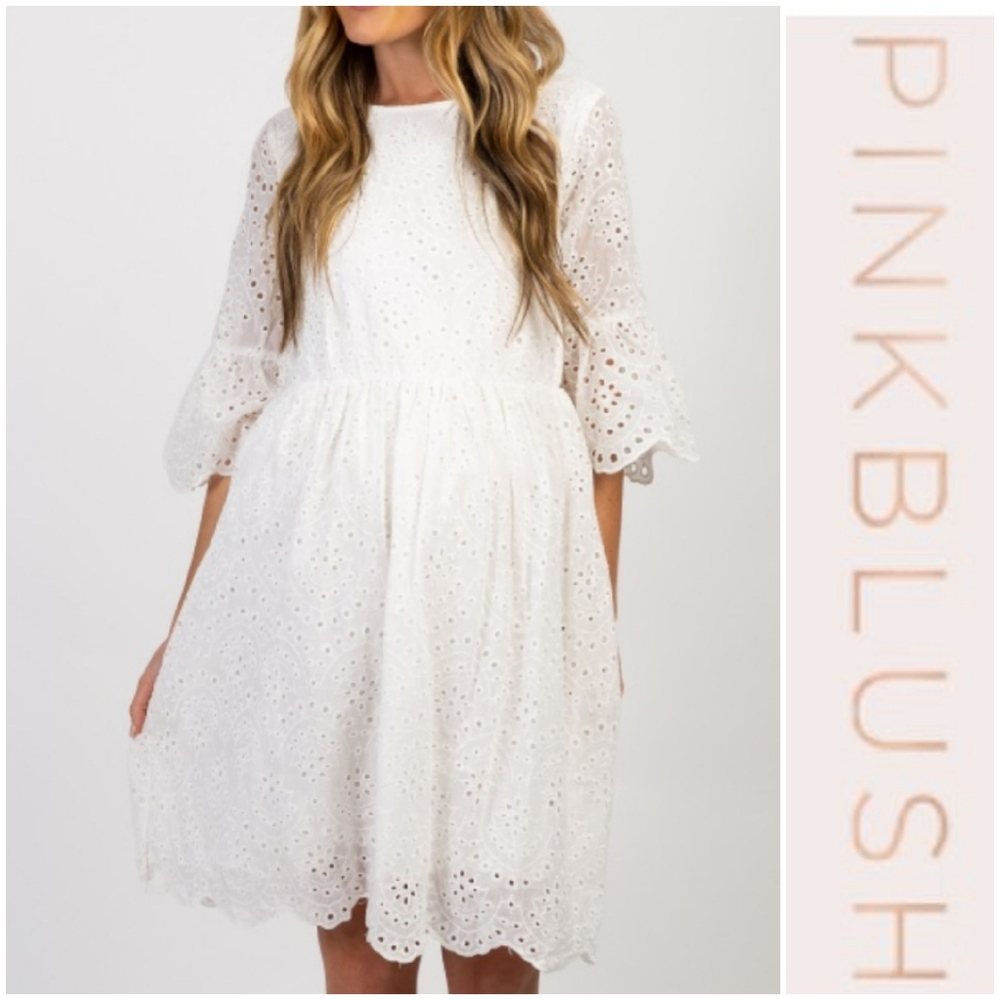 Pinkblush white scalloped maternity dress - Picture 2 of 9